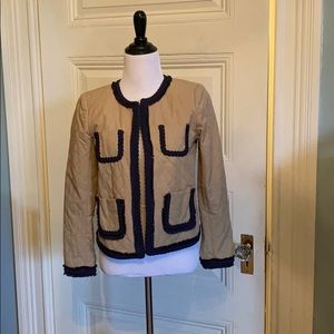 J Crew tan and navy quarter length sleeve jacket